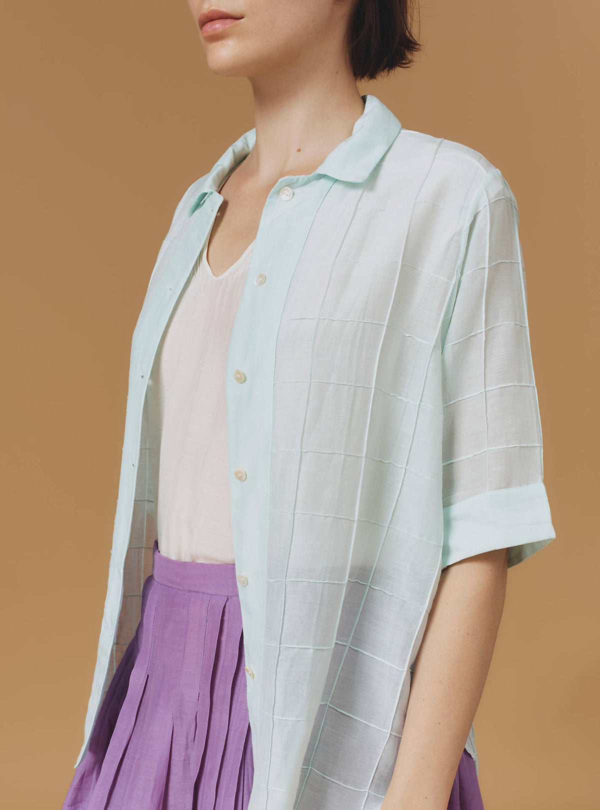 Zouk Shirt - Optical Pleats - Mint