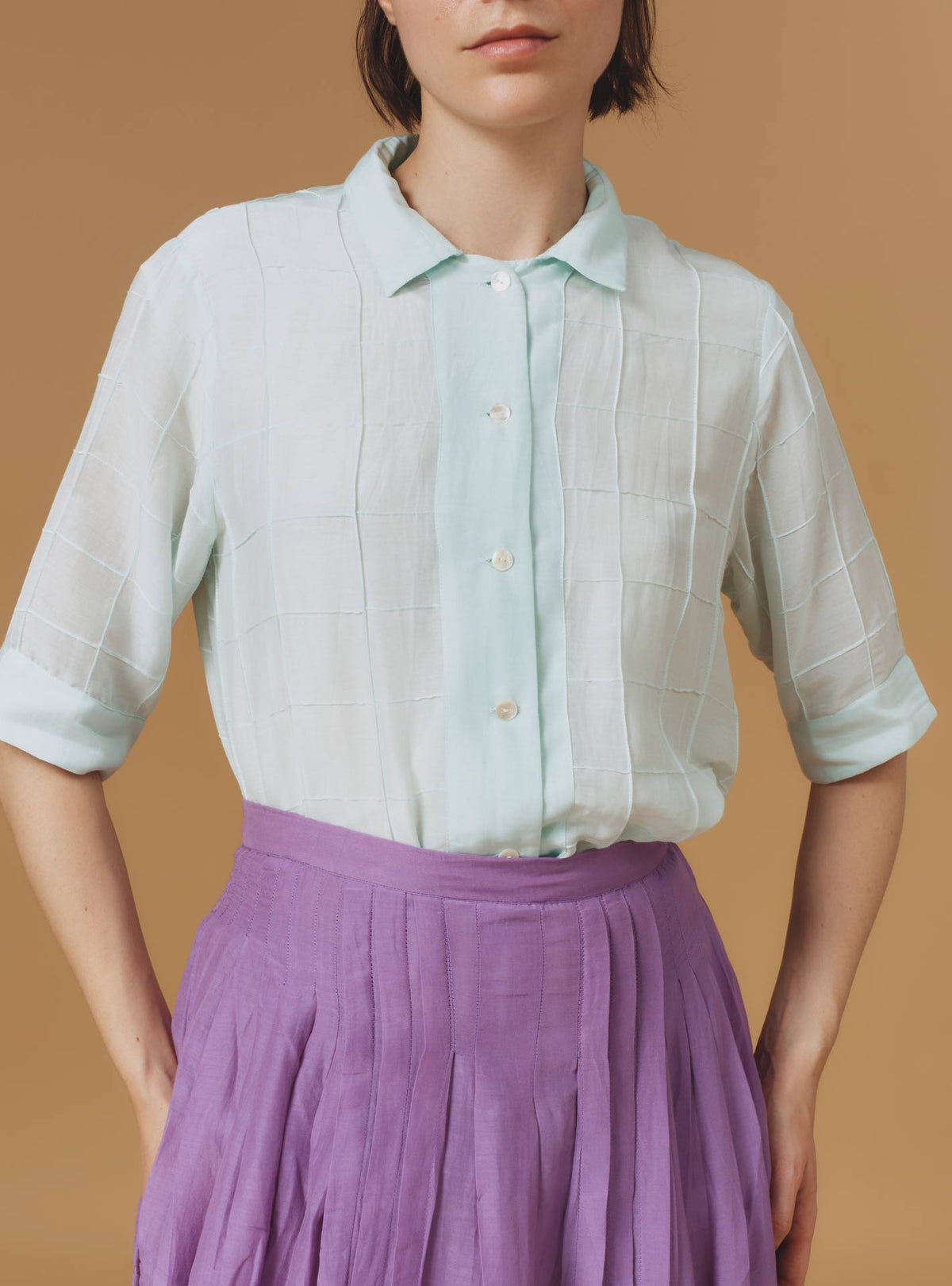 Zouk Shirt - Optical Pleats - Mint
