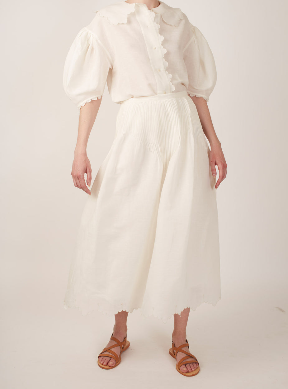 Verde Barocco Scallops Off White Skirt by Thierry Colson