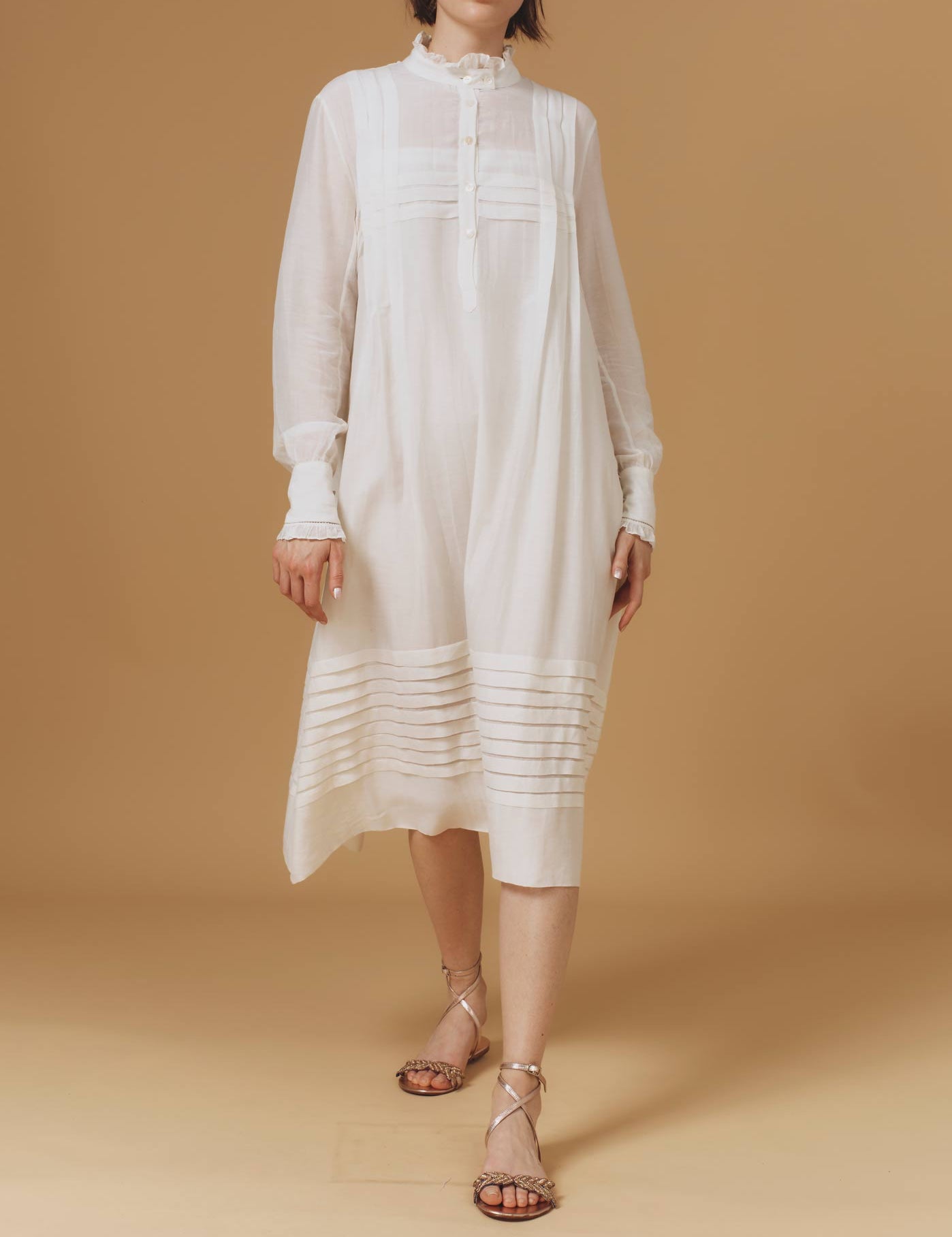 Zita Optical Pleats Off White dress by Thierry Colson