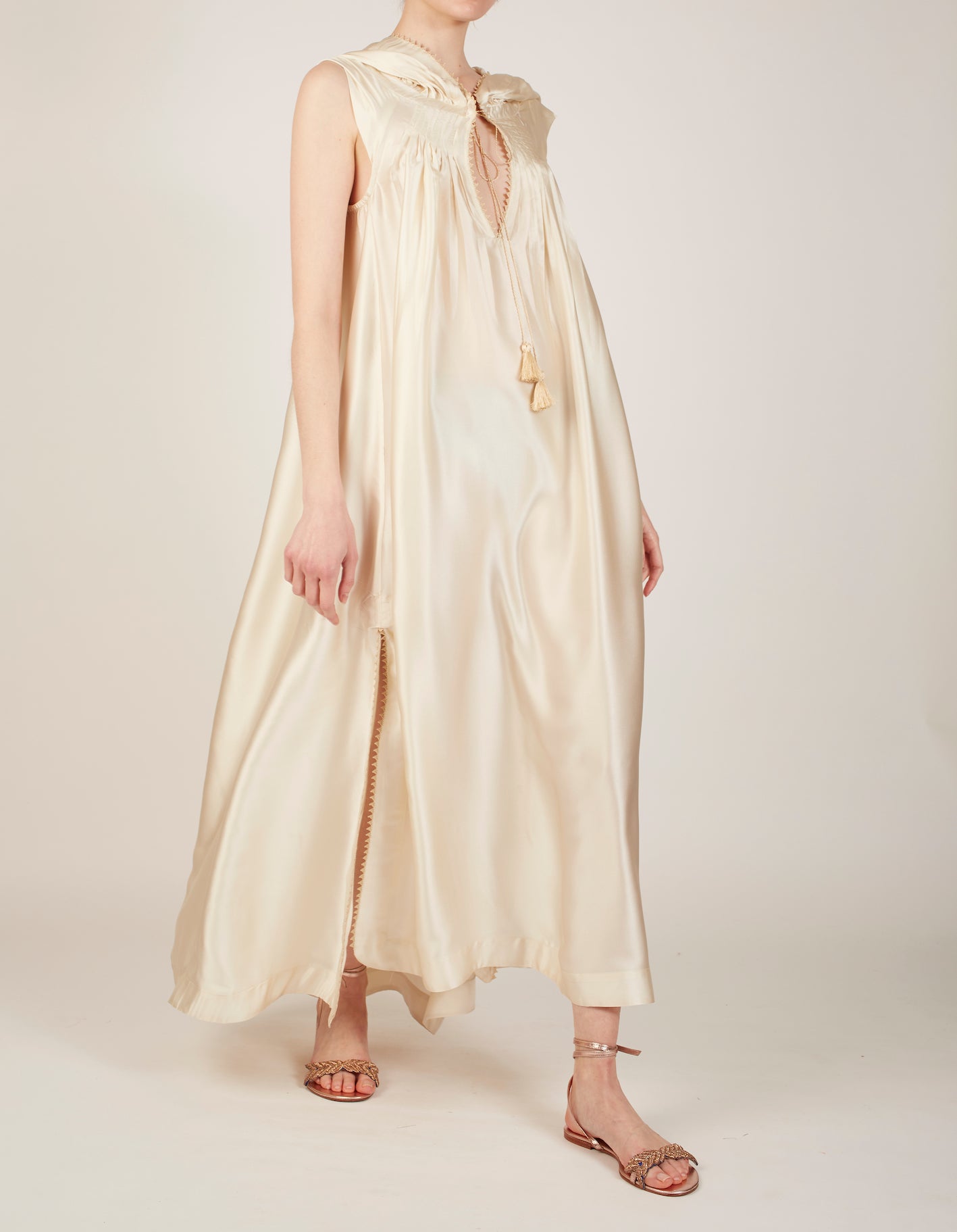 Front view of Eden Ivory Silk Kaftan by Thierry Colson