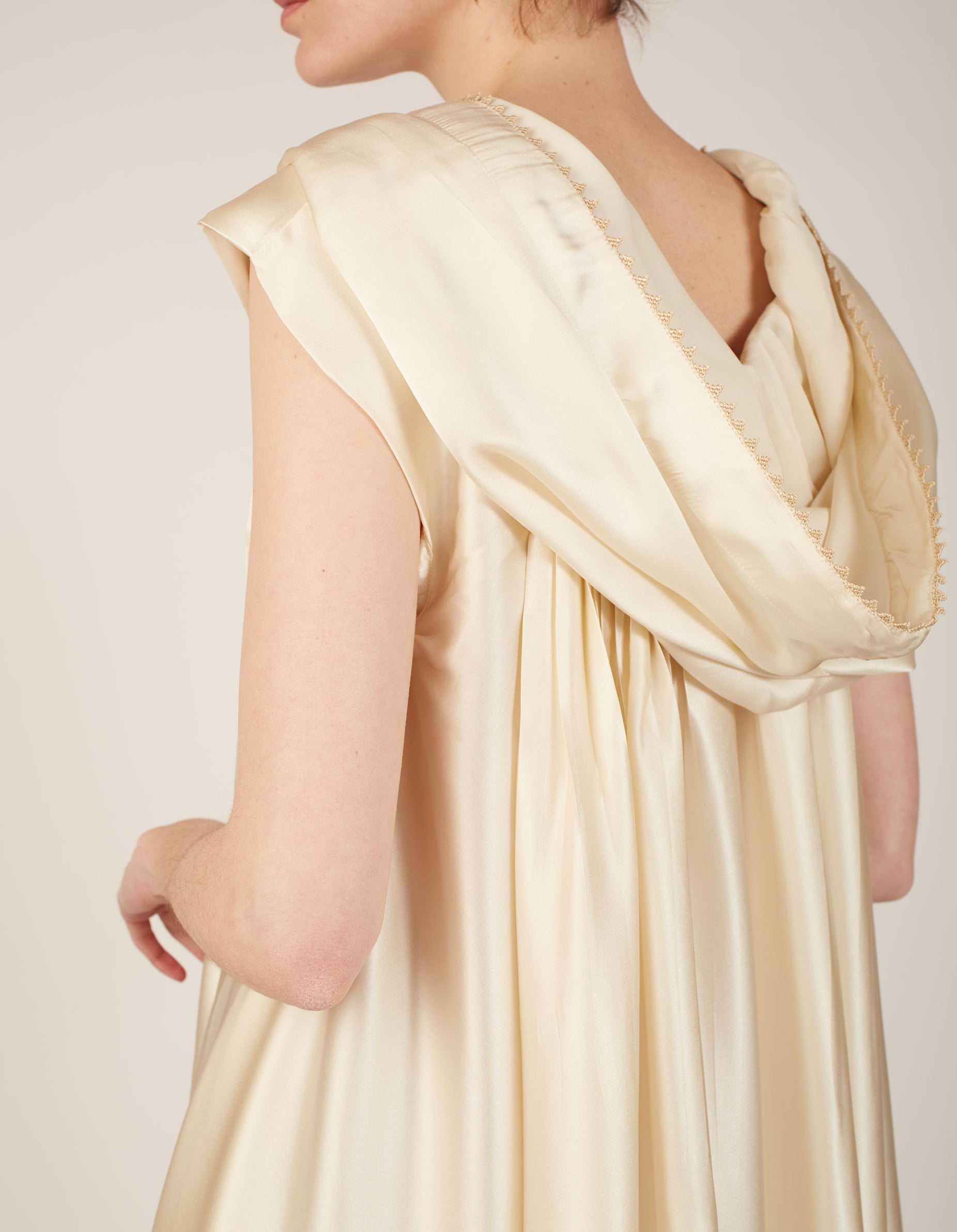 Detail back view of Eden Ivory Silk Kaftan by Thierry Colson