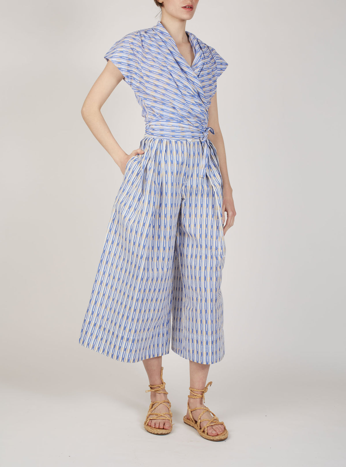 Itaki Wrapped Top - Ikat Stripes - Blue / Lavender Blue