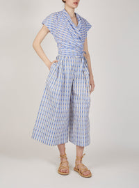 Itaki Wrapped Top - Ikat Stripes - Blue / Lavender Blue