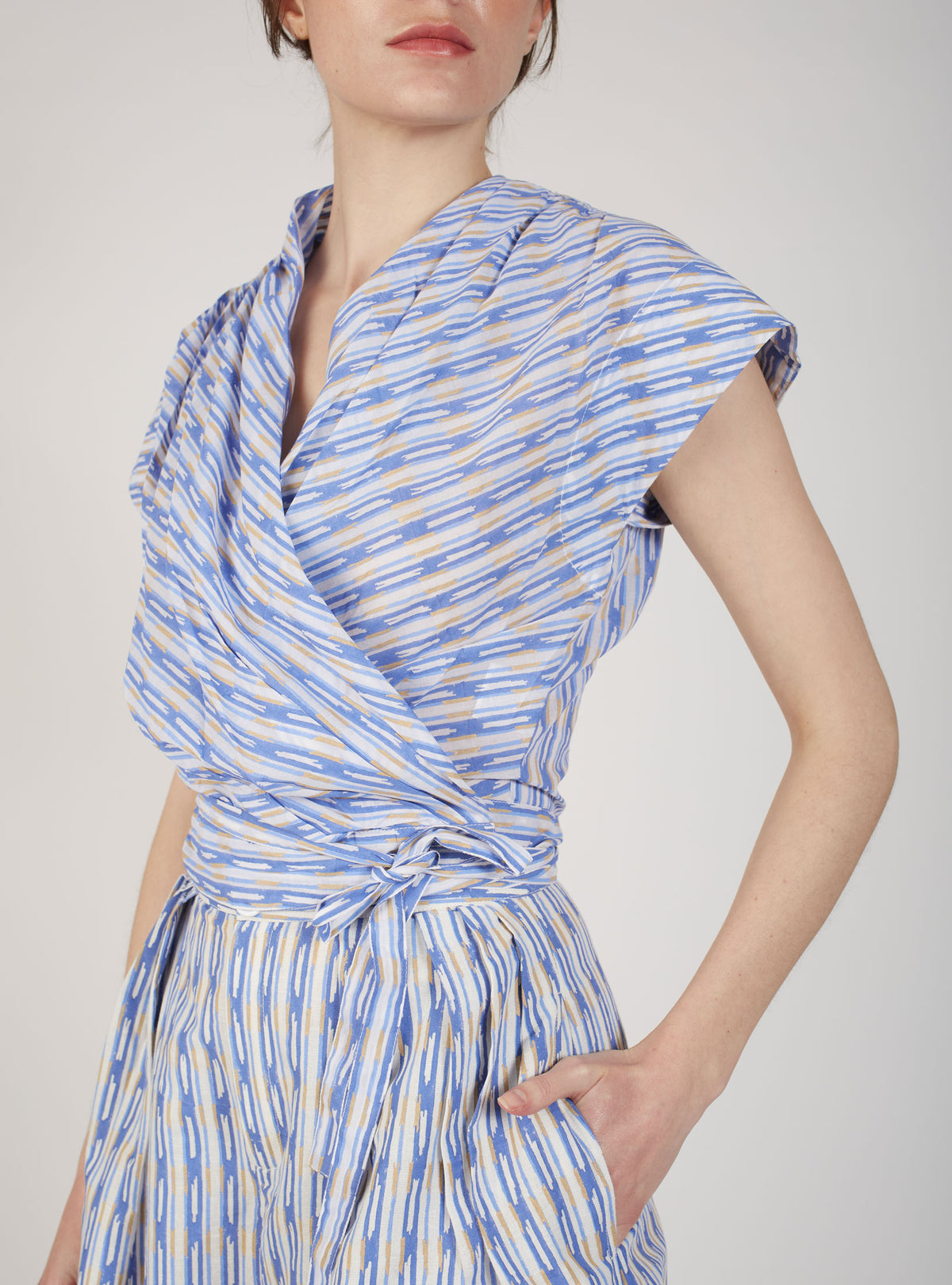 Itaki Wrapped Top - Ikat Stripes - Blue / Lavender Blue