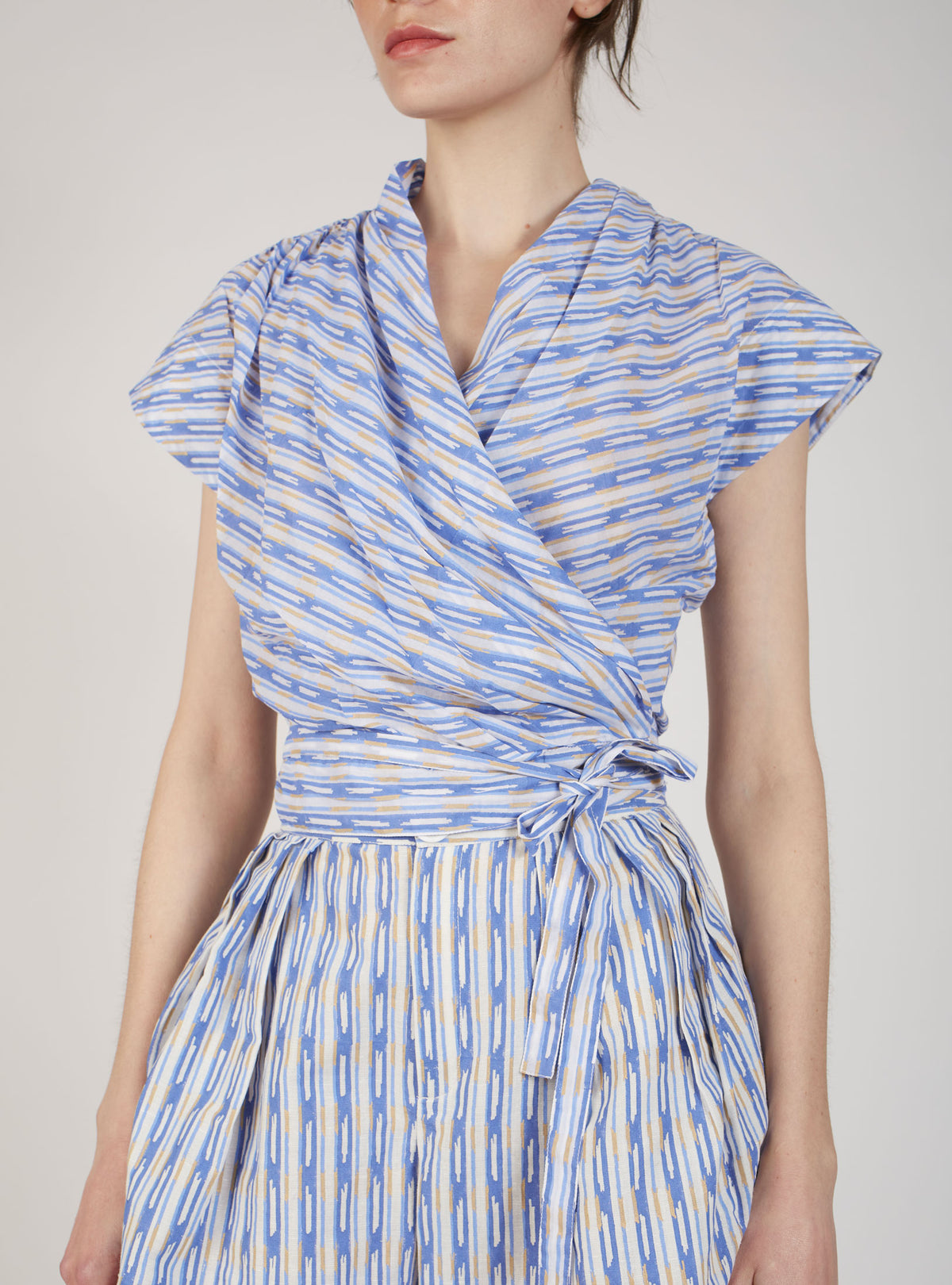 Itaki Wrapped Top - Ikat Stripes - Blue / Lavender Blue
