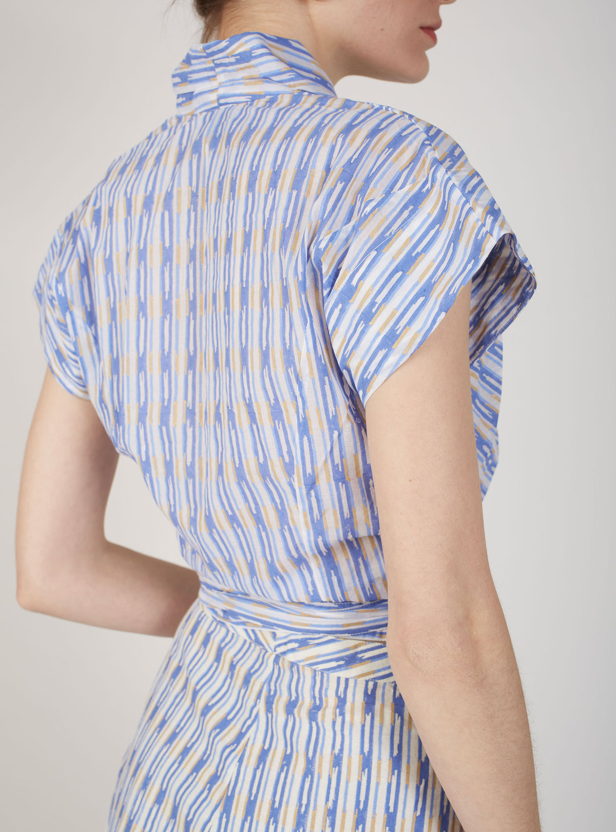 Itaki Wrapped Top - Ikat Stripes - Blue / Lavender Blue