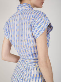 Itaki Wrapped Top - Ikat Stripes - Blue / Lavender Blue