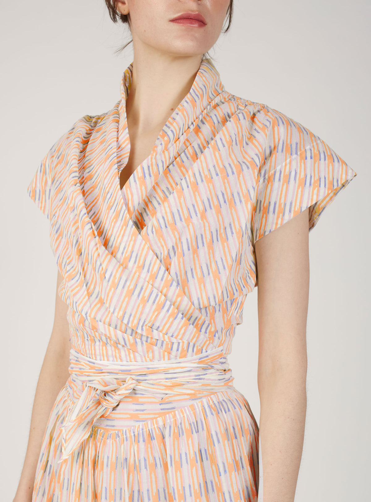 Itaki Wrapped Top - Ikat Stripes - Rusty / Bubblegum Pink