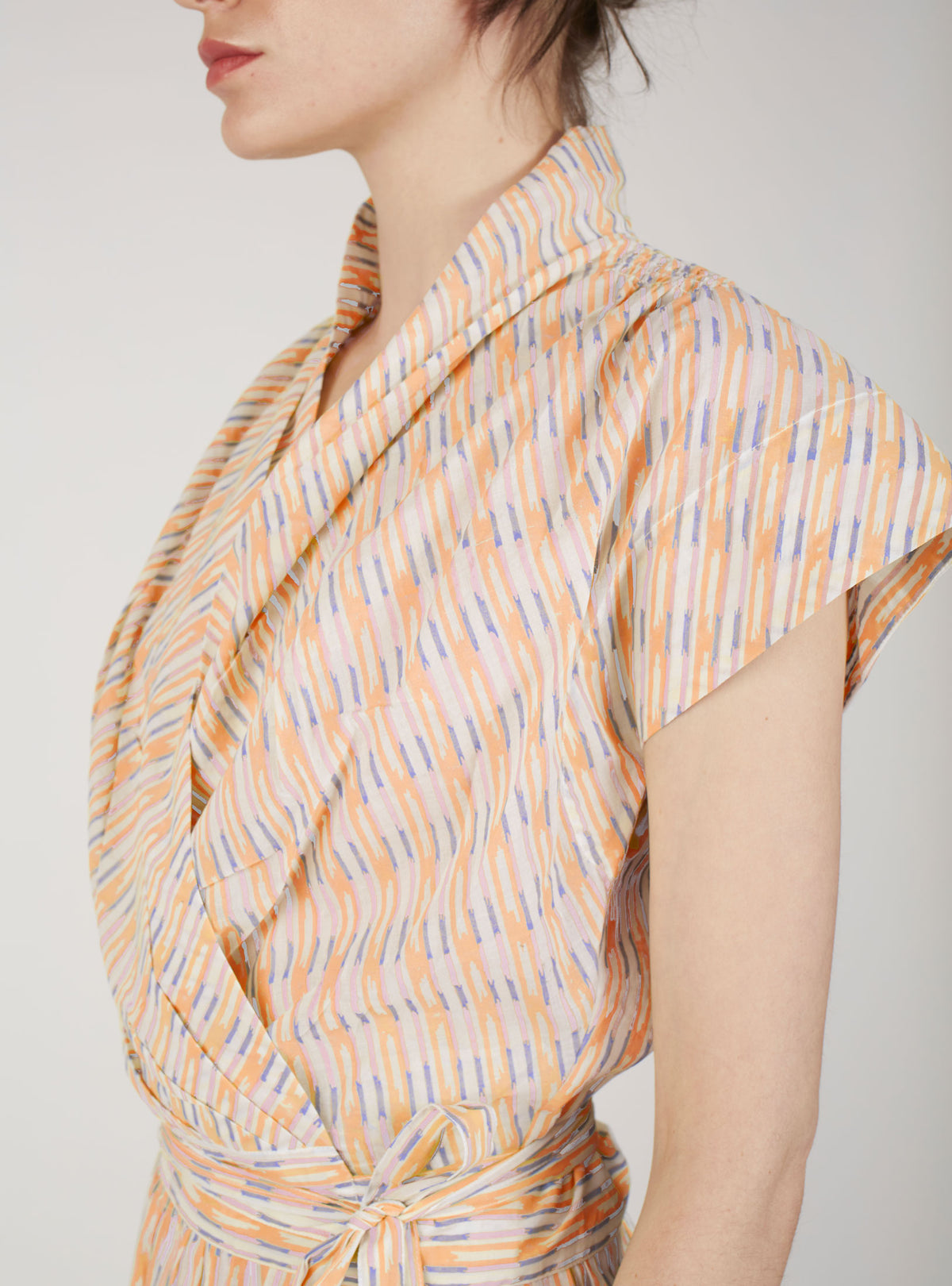 Itaki Wrapped Top - Ikat Stripes - Rusty / Bubblegum Pink