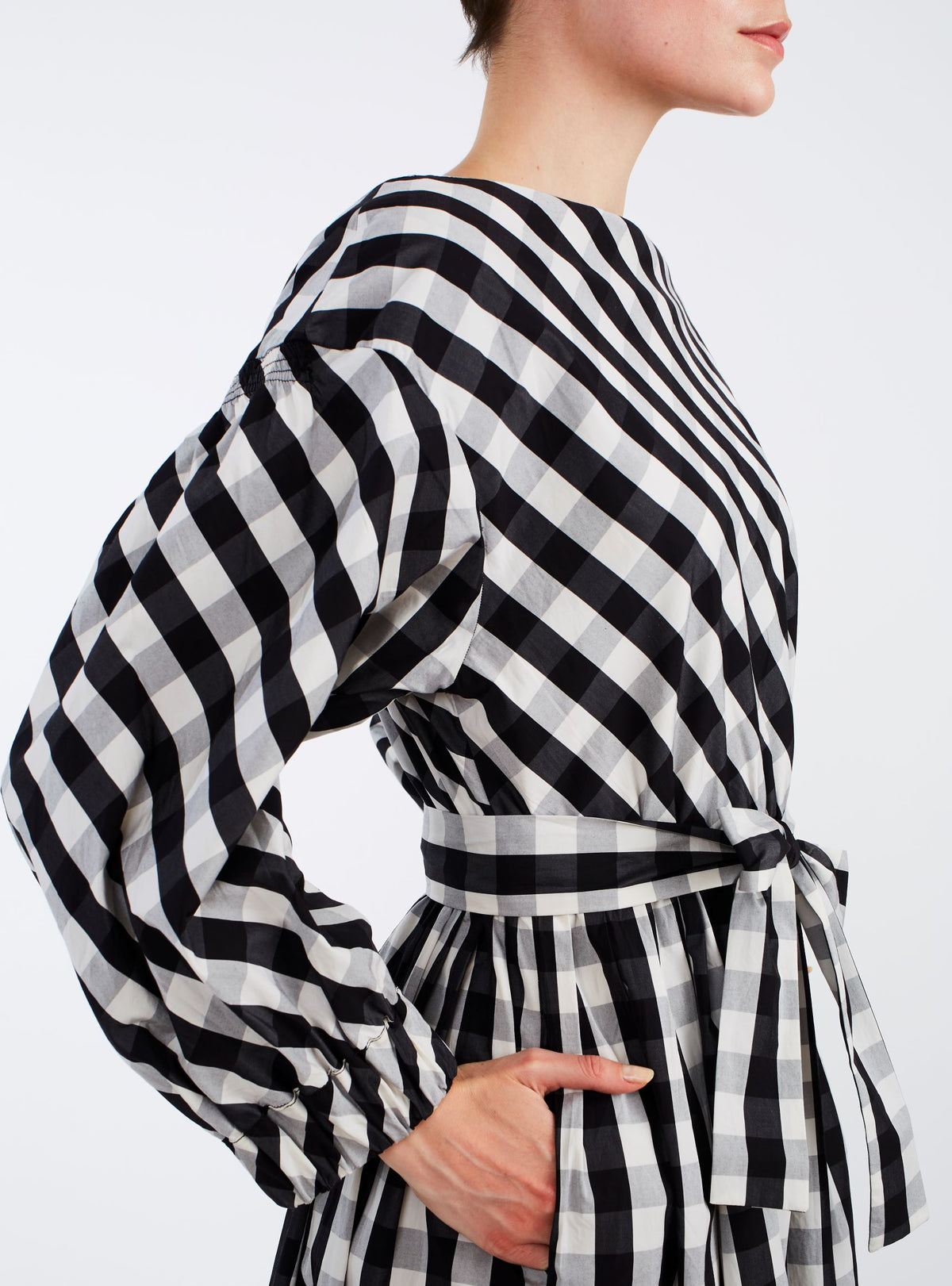 Detail side view Jane Black & White Cotton Dress by Thierry Colson