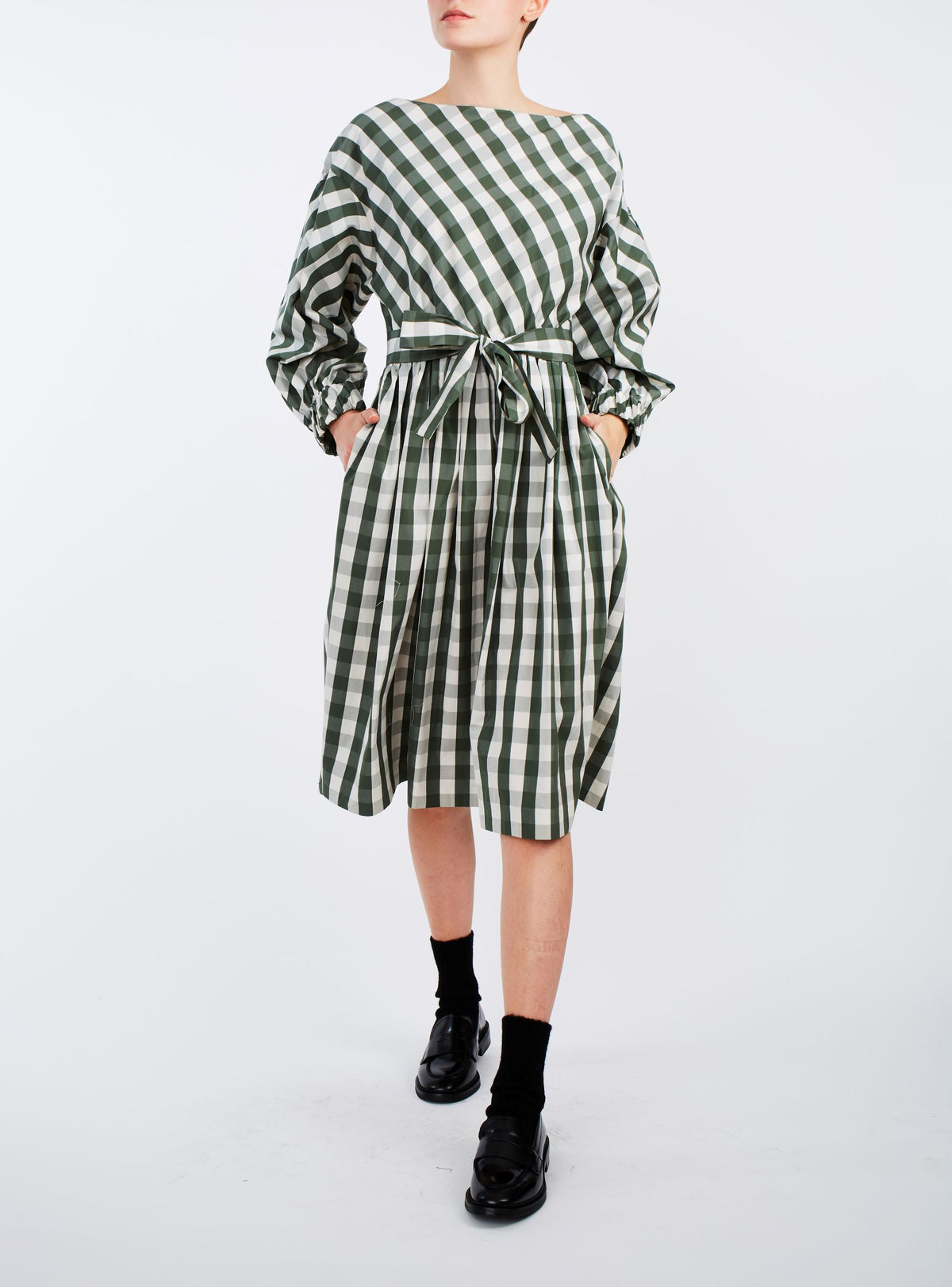 Front view Jane Green & White cotton Dress by Thierry Colson
