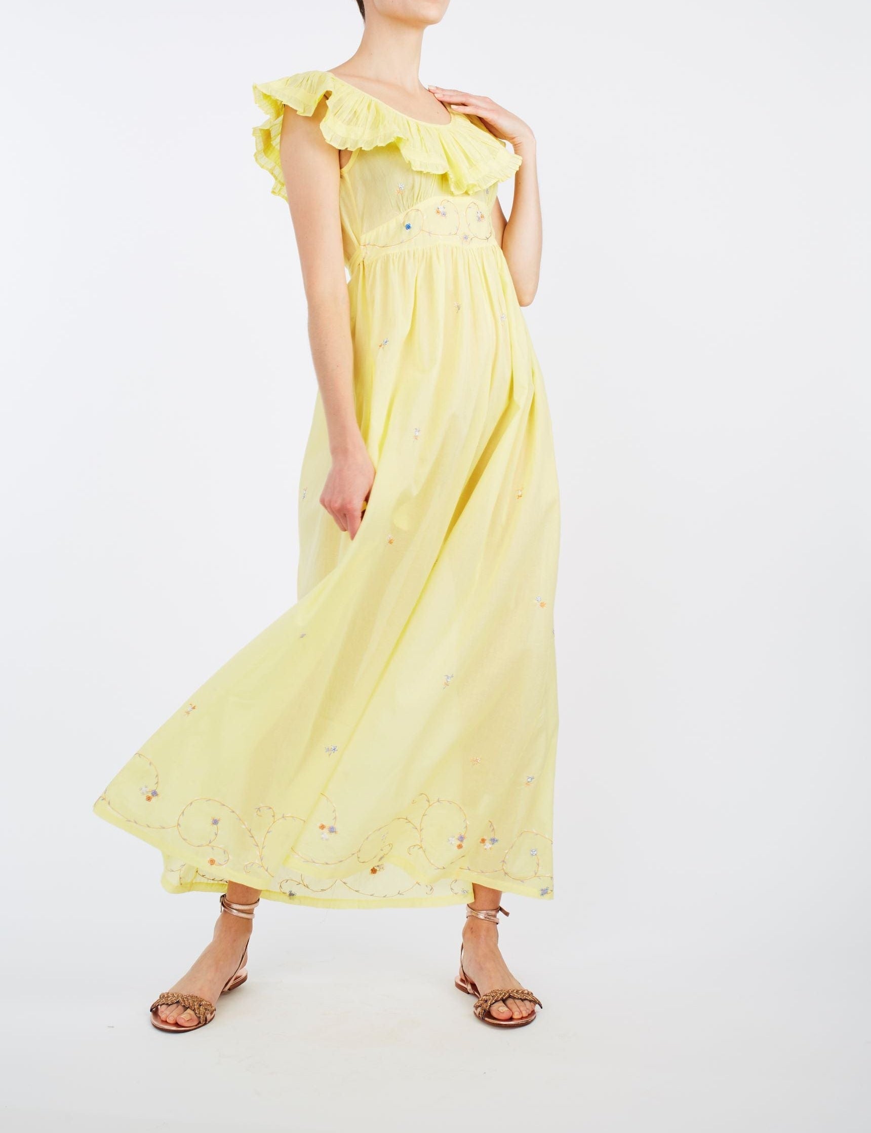 Front view of Milos Sweet Lemon Long Dress - Thierry Colson