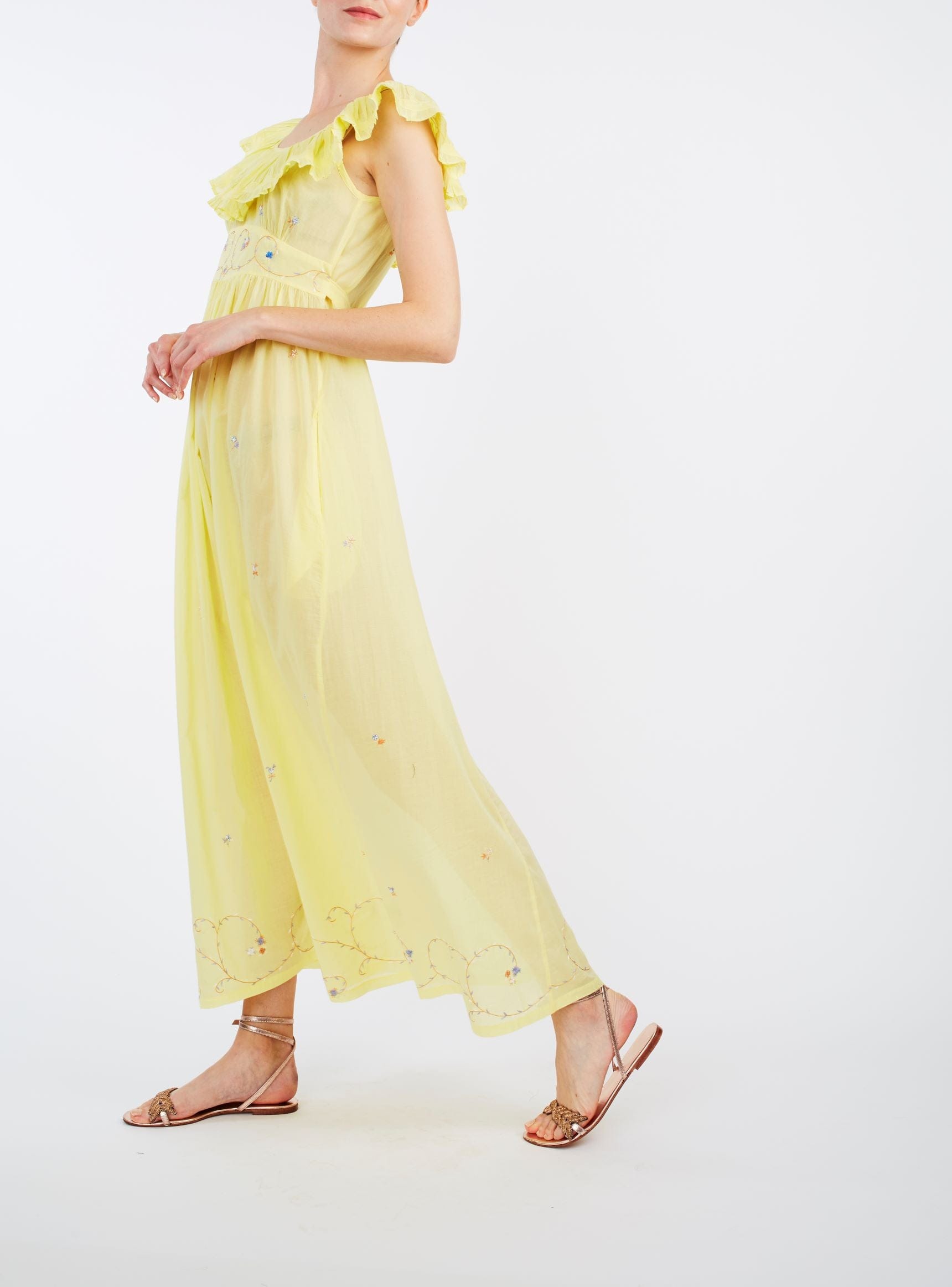 Side view of Milos Sweet Lemon Long Dress - Thierry Colson