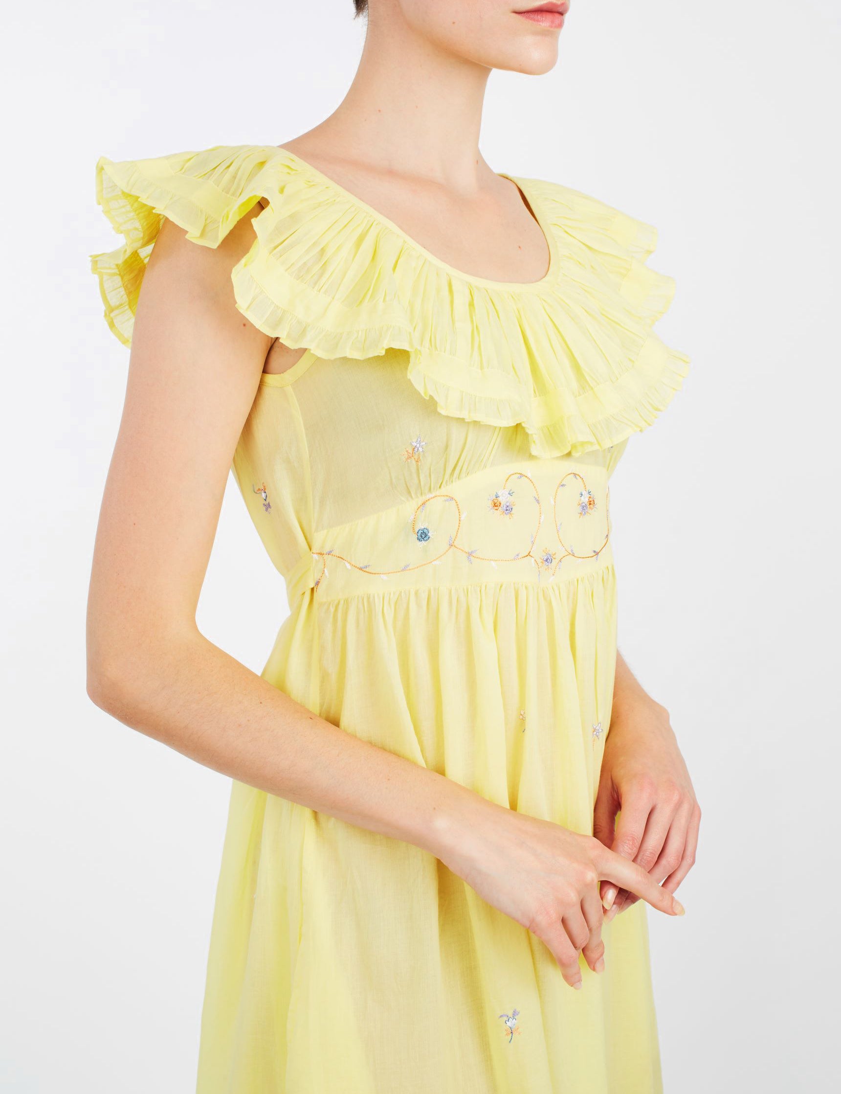 Front detail of Milos Sweet Lemon Long Dress - Thierry Colson