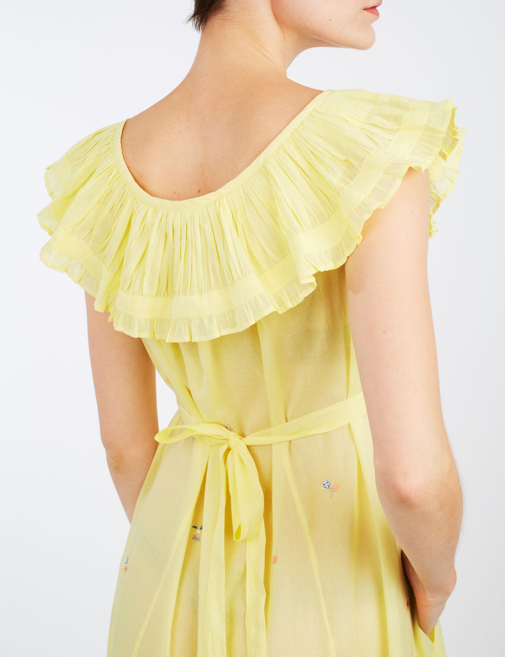 Back close-up of Milos Sweet Lemon Long Dress - Thierry Colson