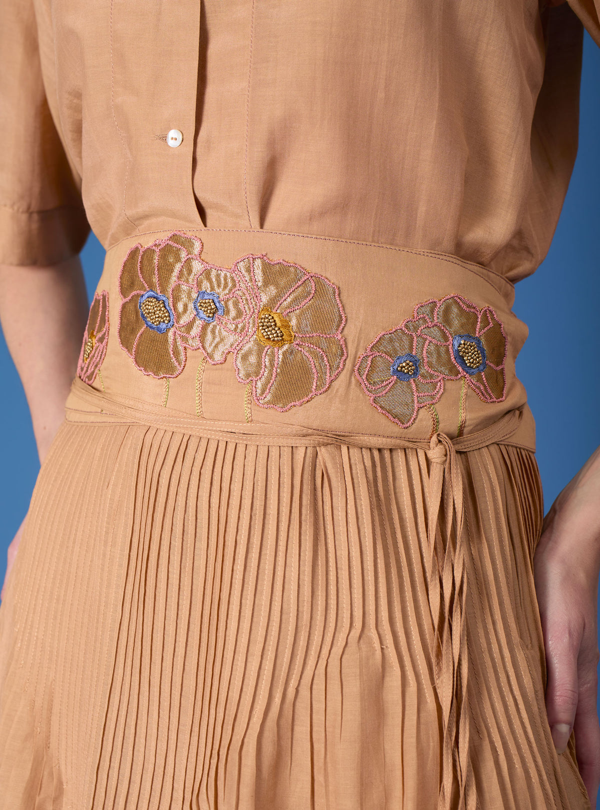Verde Skirt & Obi Belt - Gipsy Embroidery - Sand Rose
