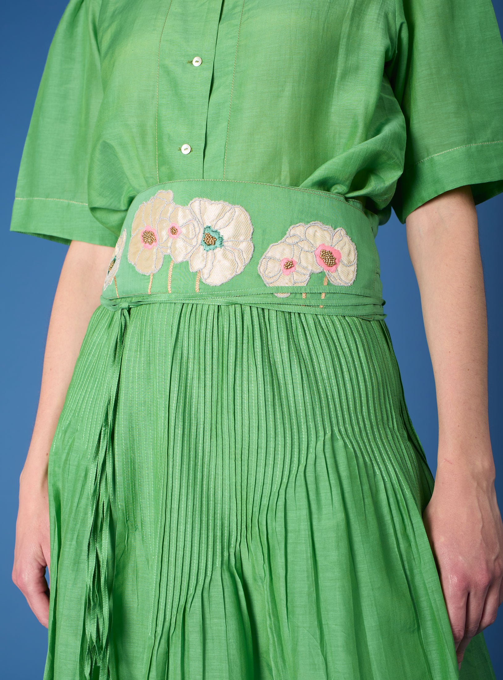 Verde Skirt Obi Belt Gipsy Embroidery Veridian Green XS