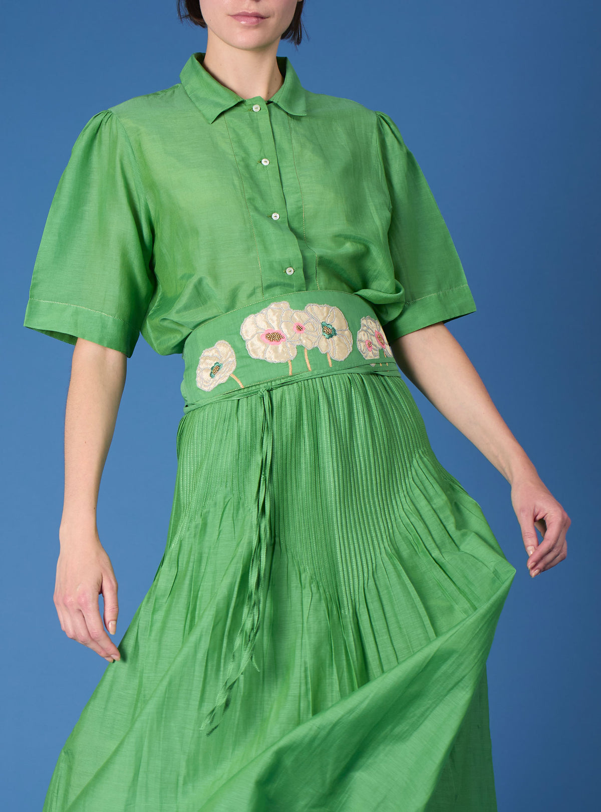 Verde Skirt & Obi Belt - Gipsy Embroidery - Veridian Green