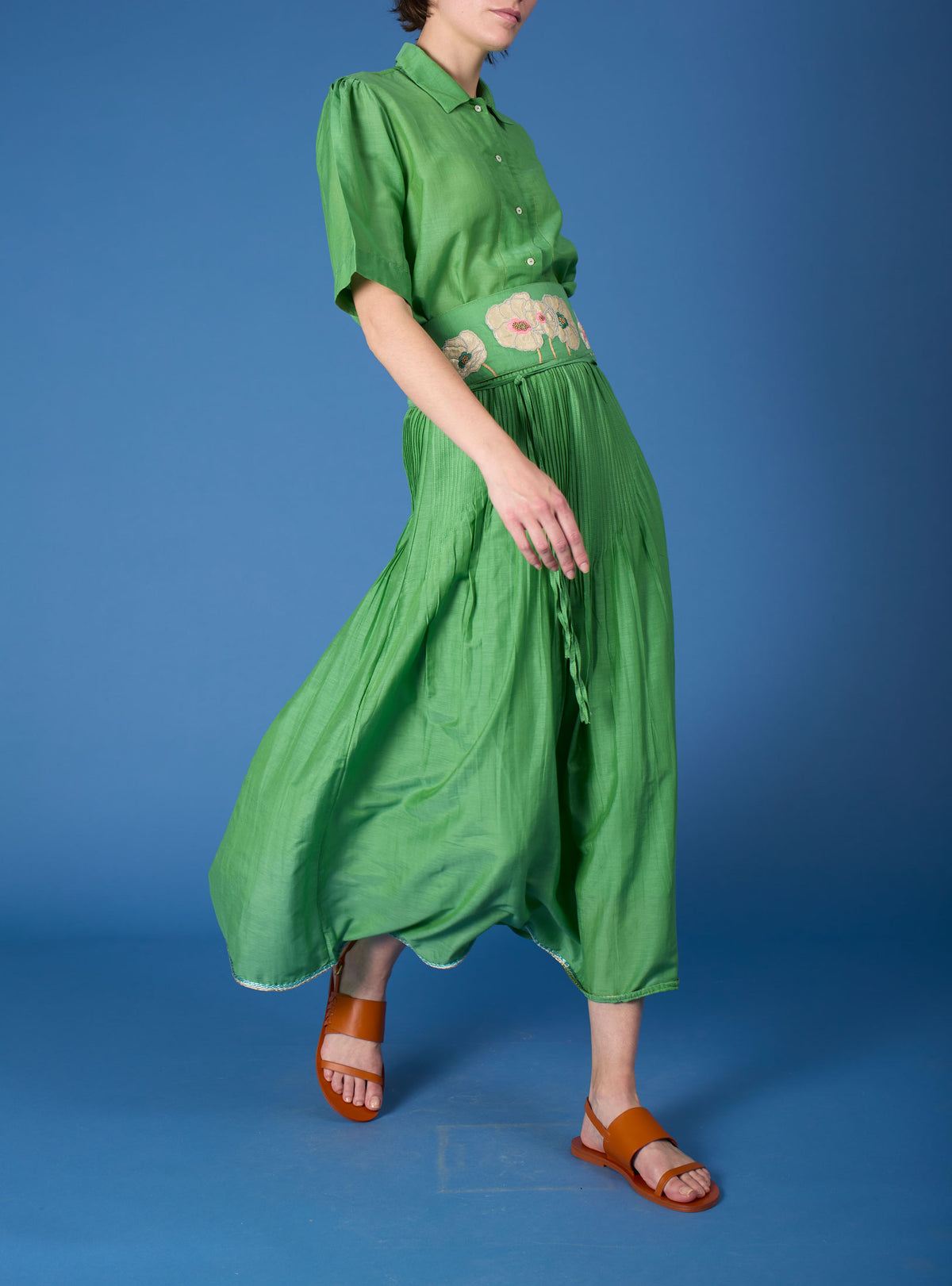 Verde Skirt & Obi Belt - Gipsy Embroidery - Veridian Green