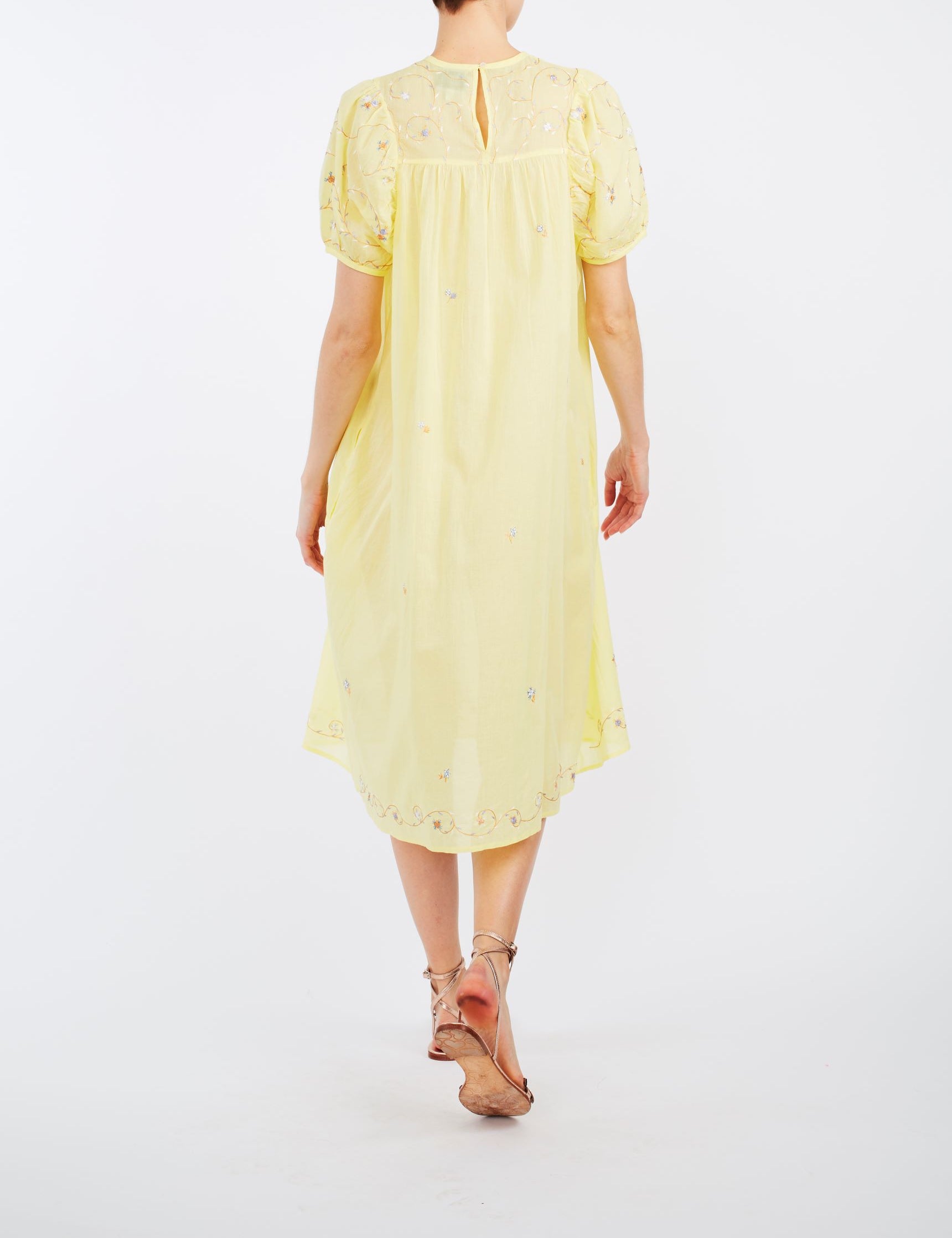 Back view of Olympia Sweet Lemon cotton Dress by Thierry Colson