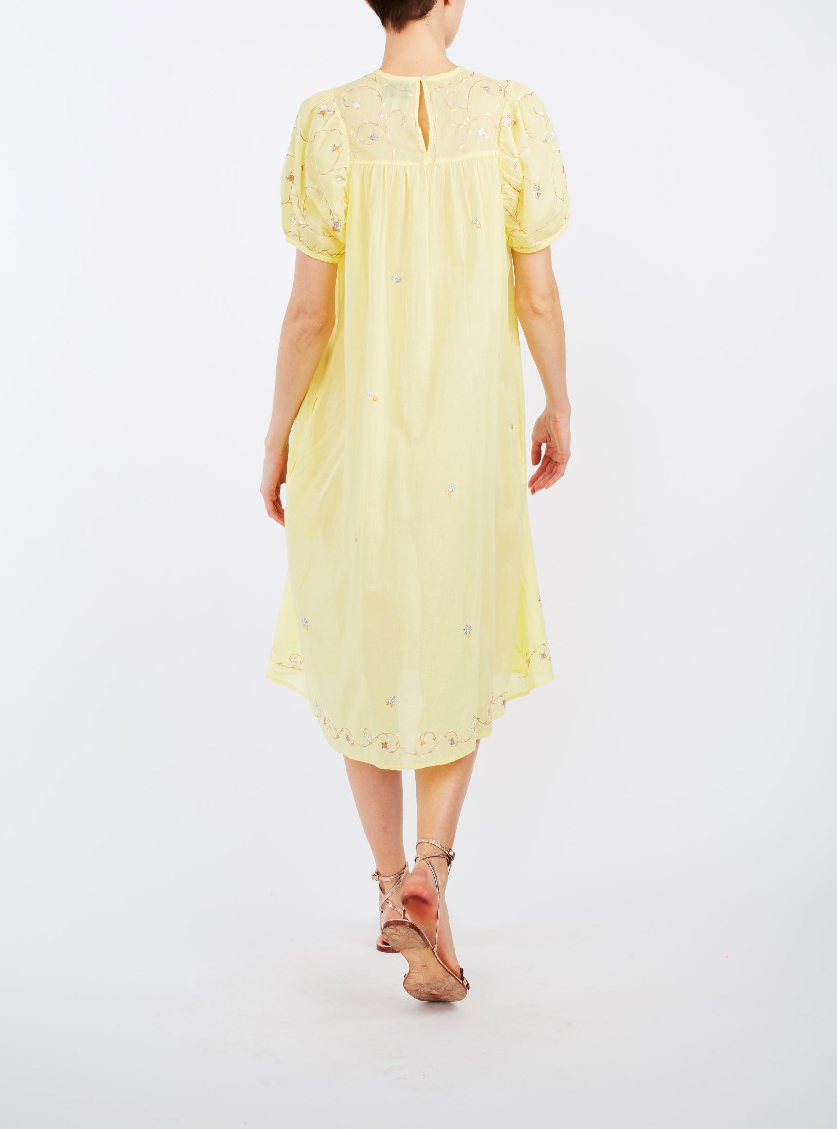 Back view of Olympia Sweet Lemon cotton Dress by Thierry Colson