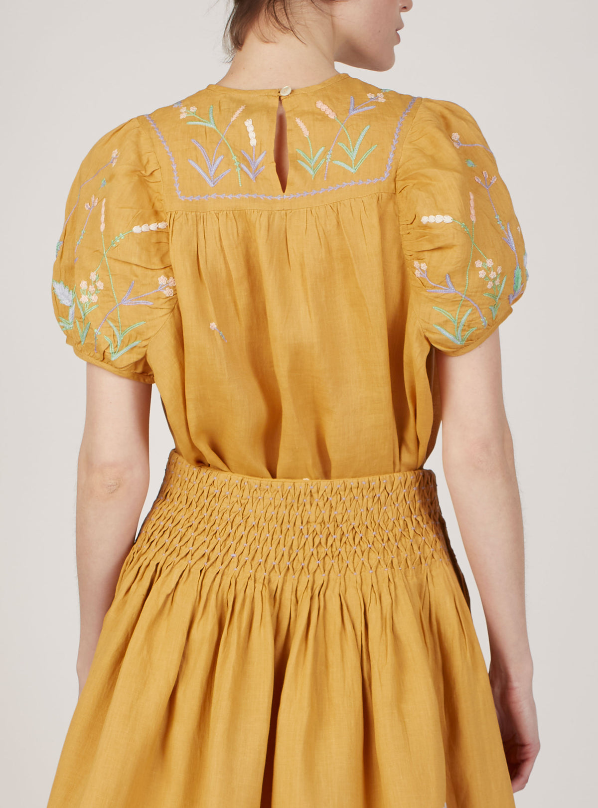 Olympia Top - Wild Floral Embroidery - Beige