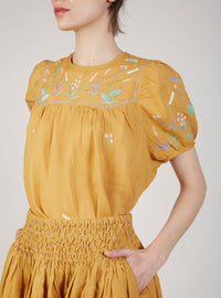 Olympia Top - Wild Floral Embroidery - Beige