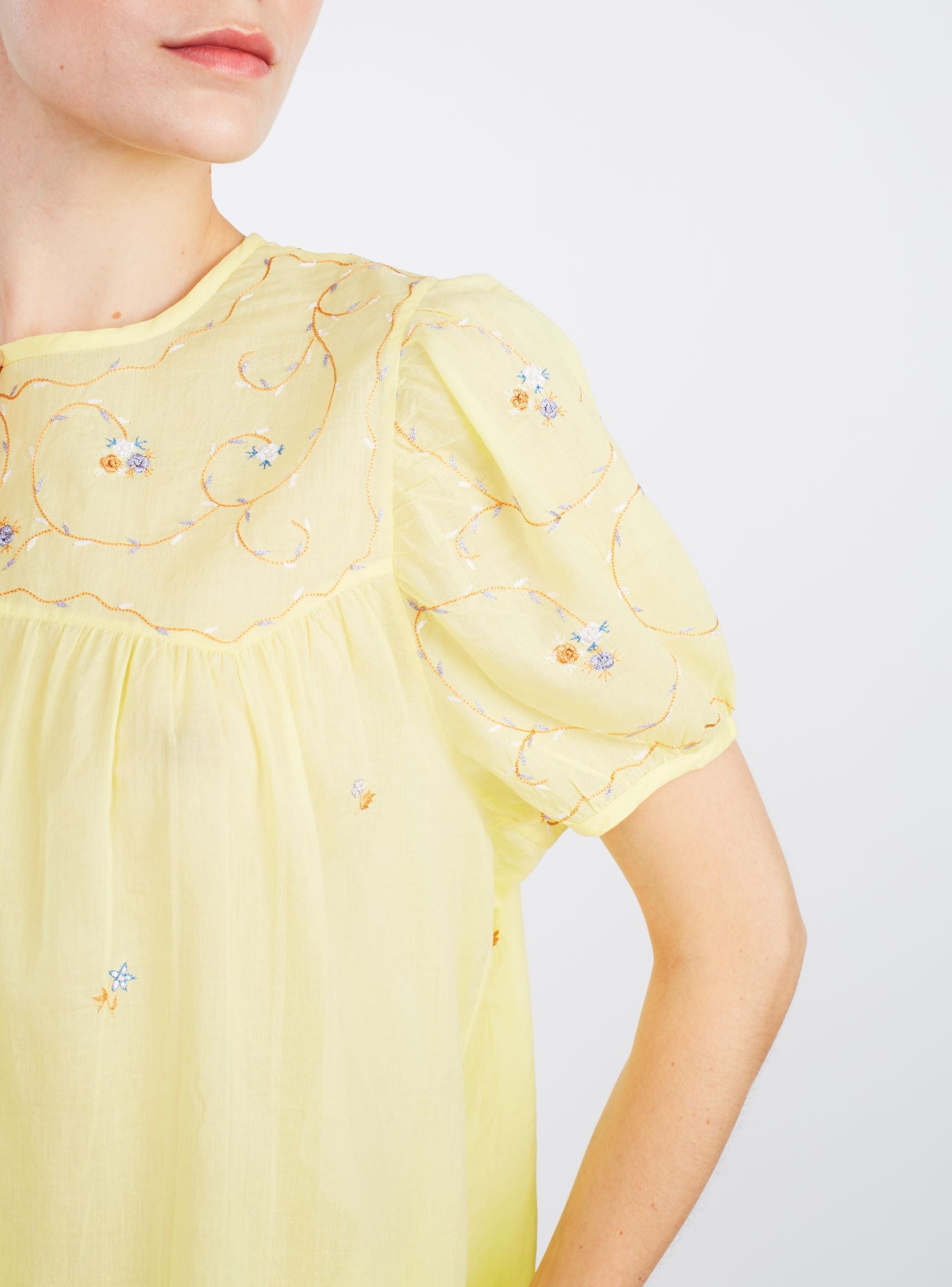 Sleeve detail of Olympia Sweet Lemon Top by Thierry Colson