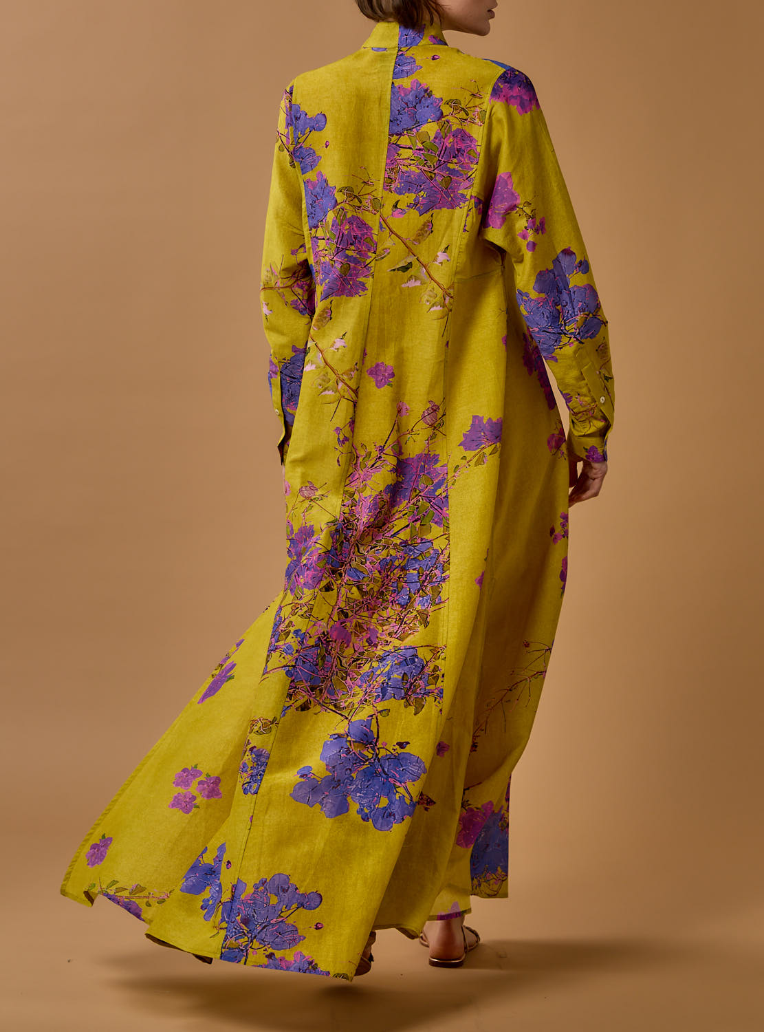 Back view of Parvati Chartreuse Purple long Kaftan by Thierry Colson