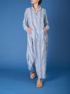 Front view of Parvati  Liselund Print Green / Cobalt Kaftan Long by Thierry Colson