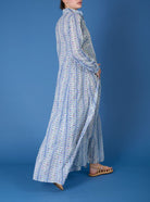 Back view of Parvati  Liselund Print Green / Cobalt Kaftan Long by Thierry Colson
