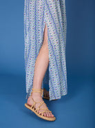 zoom on bottom of Parvati  Liselund Print Green / Cobalt Kaftan Long by Thierry Colson