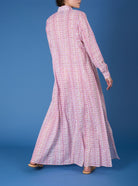 Back view of Parvati Cyclamen Mustard long Kaftan by Thierry Colson