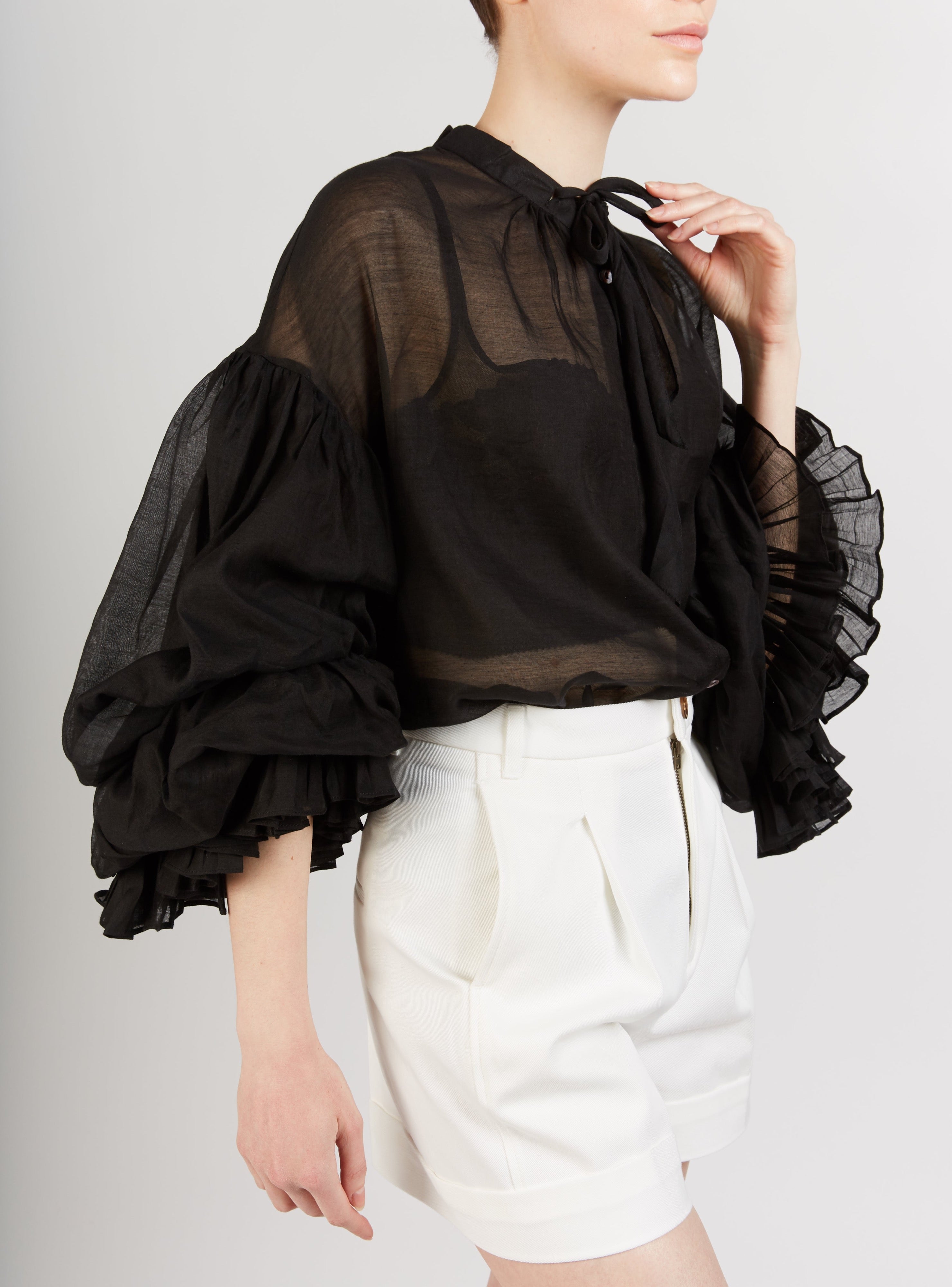 Side view of Rayne black Blouse by Thierry Colson