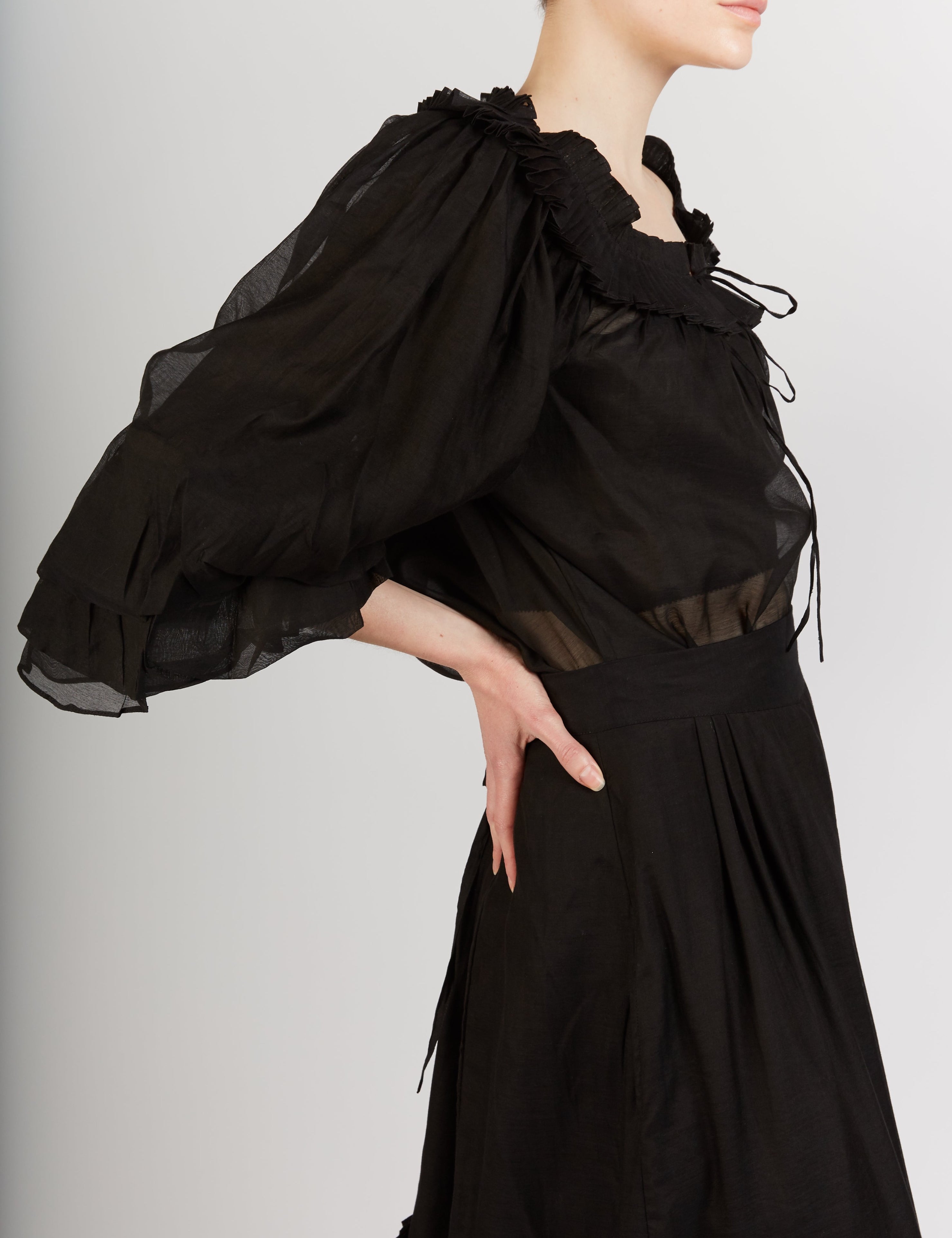 Side view of Roussia Black Blouse by Thierry Colson 