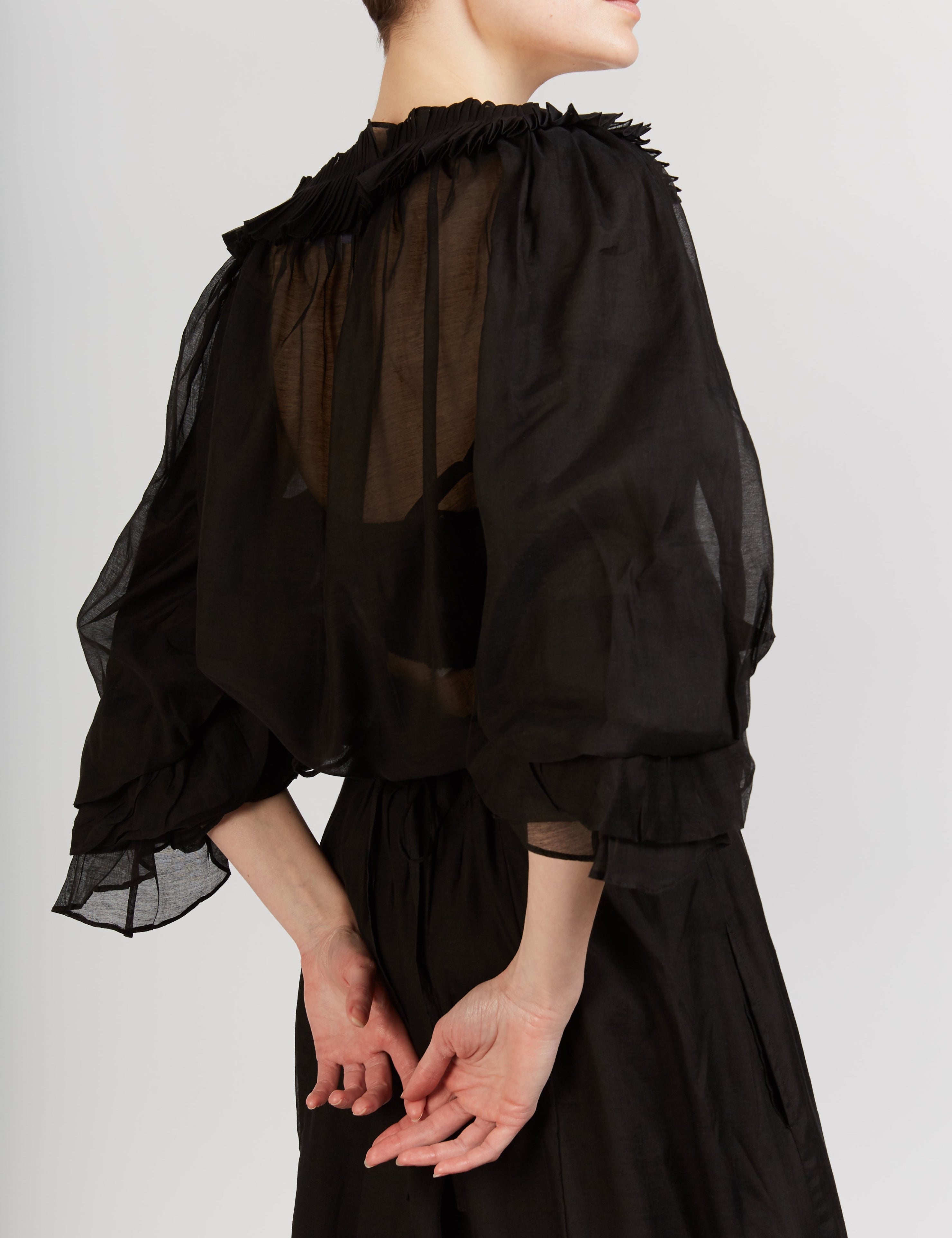 Back view of Roussia Black Blouse by Thierry Colson 
