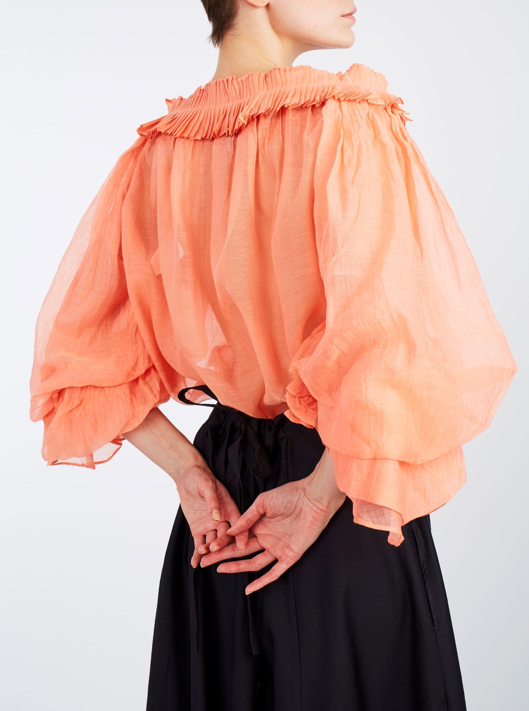 Back view of Roussia Coral Blouse by Thierry Colson 