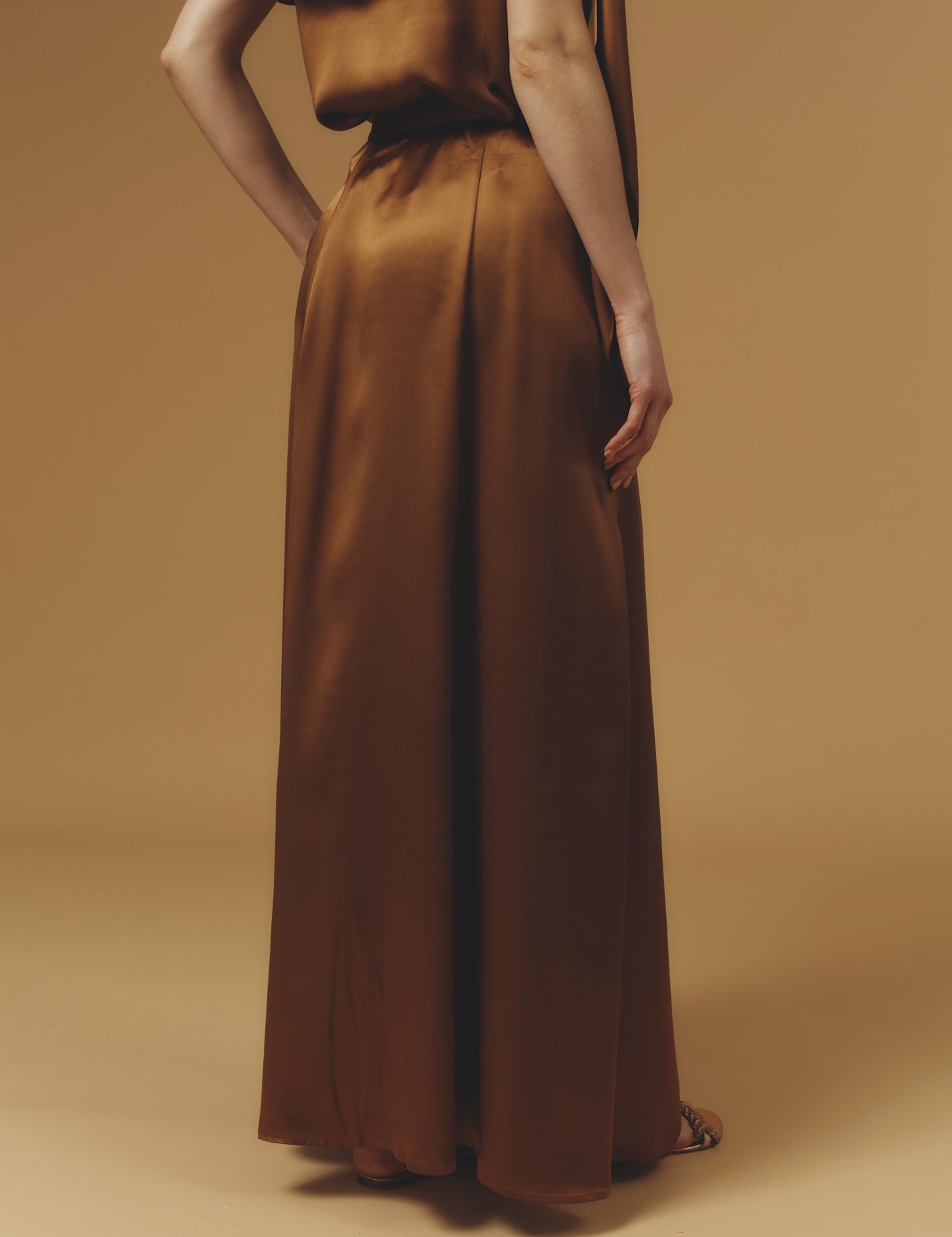 Back view of Silvana Silk Copper Skirt long by Thierry Colson