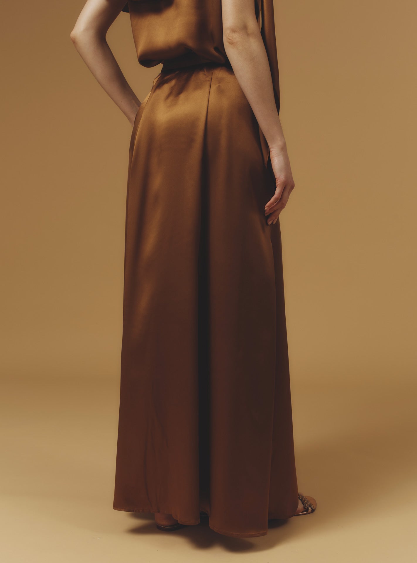 Back view of Silvana Silk Copper Skirt long by Thierry Colson