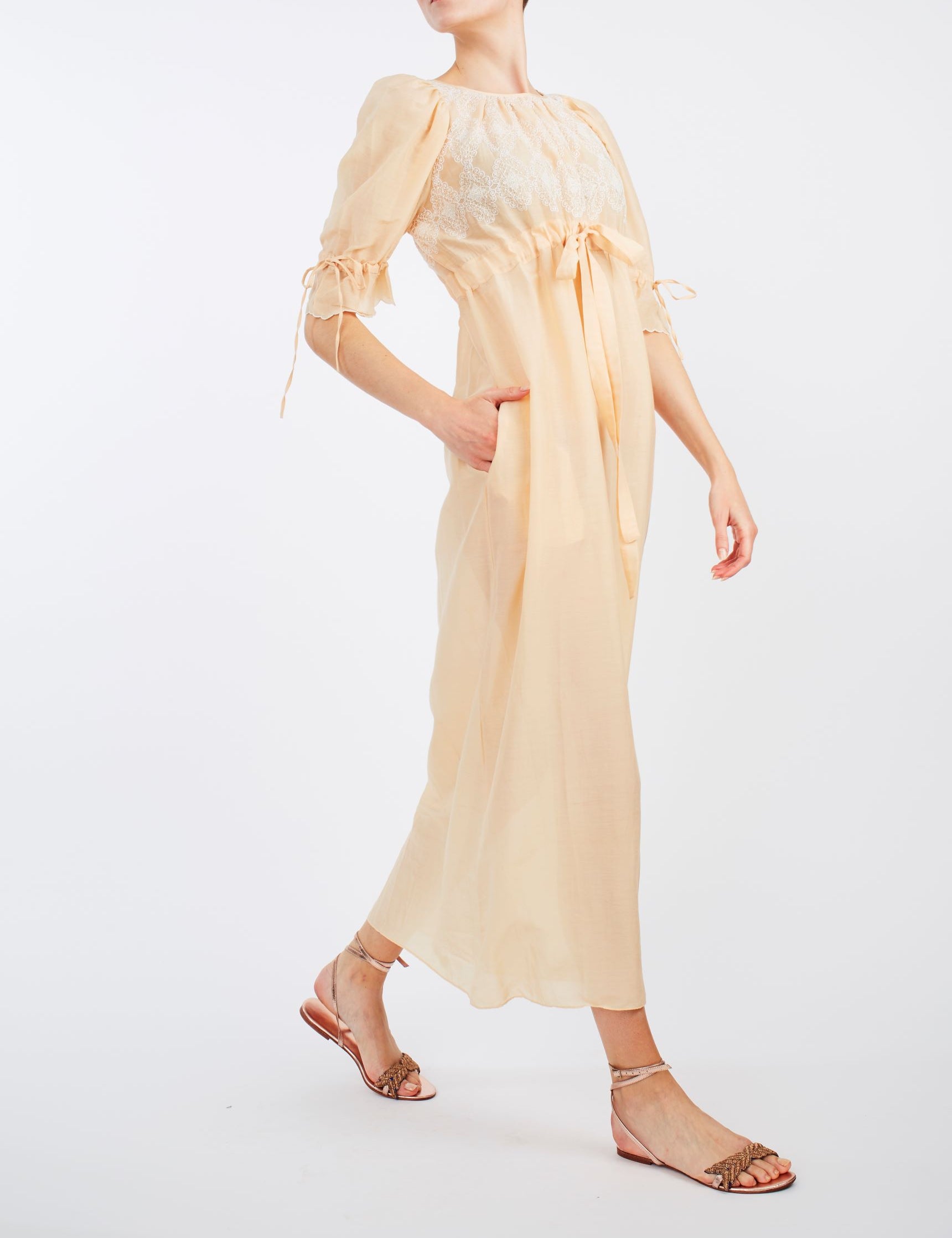 Side view of Tatiana Honey Long Dress by Thierry Colson