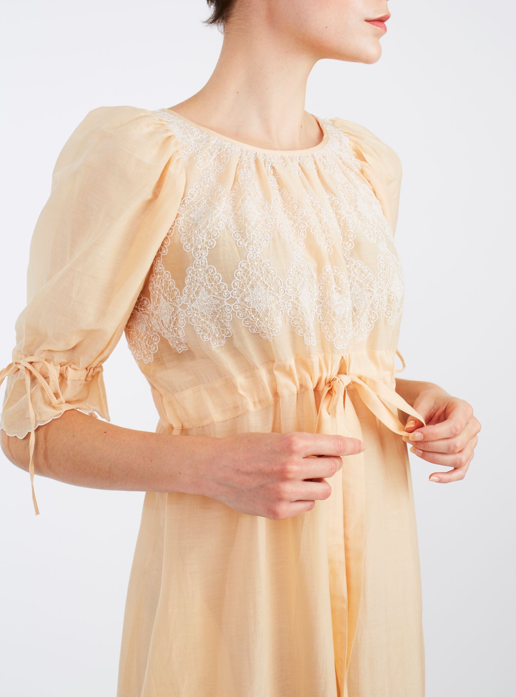 Front detail of Tatiana Honey Long Dress by Thierry Colson
