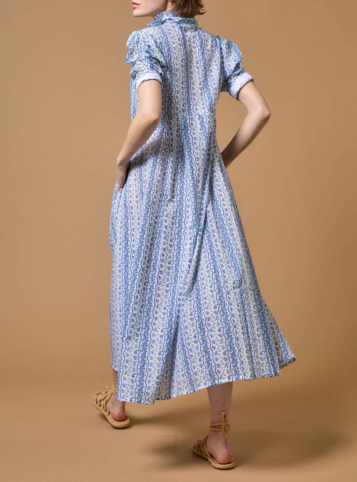 Back view of Venetia Liselund Print Green/Cobalt Dress by Thierry Colson
