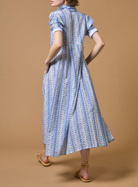 Back view of Venetia Liselund Print Green/Cobalt Dress by Thierry Colson