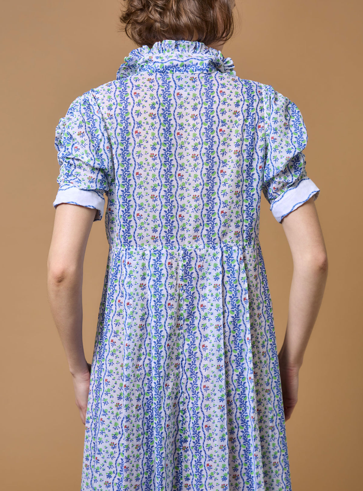 Detail Back of Venetia Liselund Print Green/Cobalt Dress by Thierry Colson
