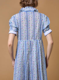 Detail Back of Venetia Liselund Print Green/Cobalt Dress by Thierry Colson
