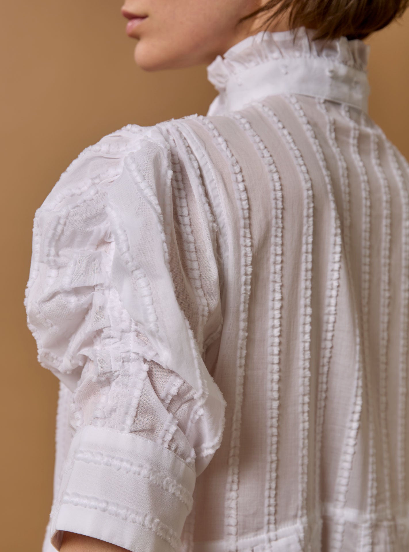 Detail sleeve Back view of Venetia Plumetis White Dress by Thierry Colson