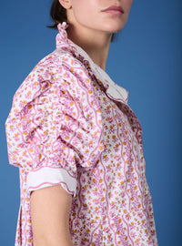Side close up view Venetia Cyclamen Mustard Dress - Liselund Print - Thierry Colson