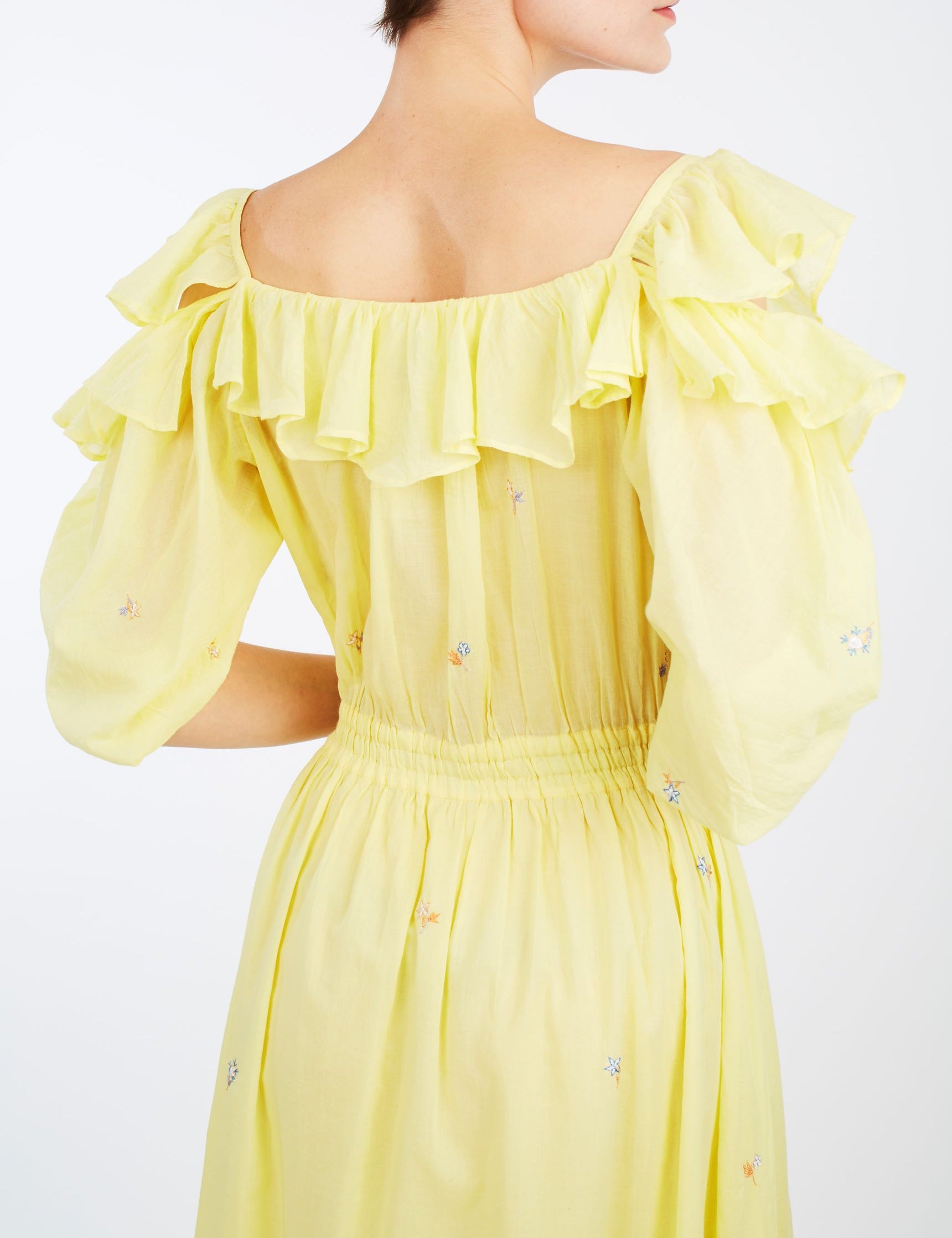 Collar back detail of Venus Boudoir Sweet Lemon Dress by Thierry Colson