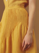 Detail front view of Verde Barocco Scallops Sunflower Skirt by Thierry Colson 